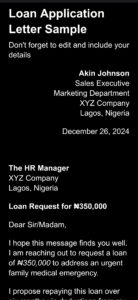 Loan application letter to employer sample